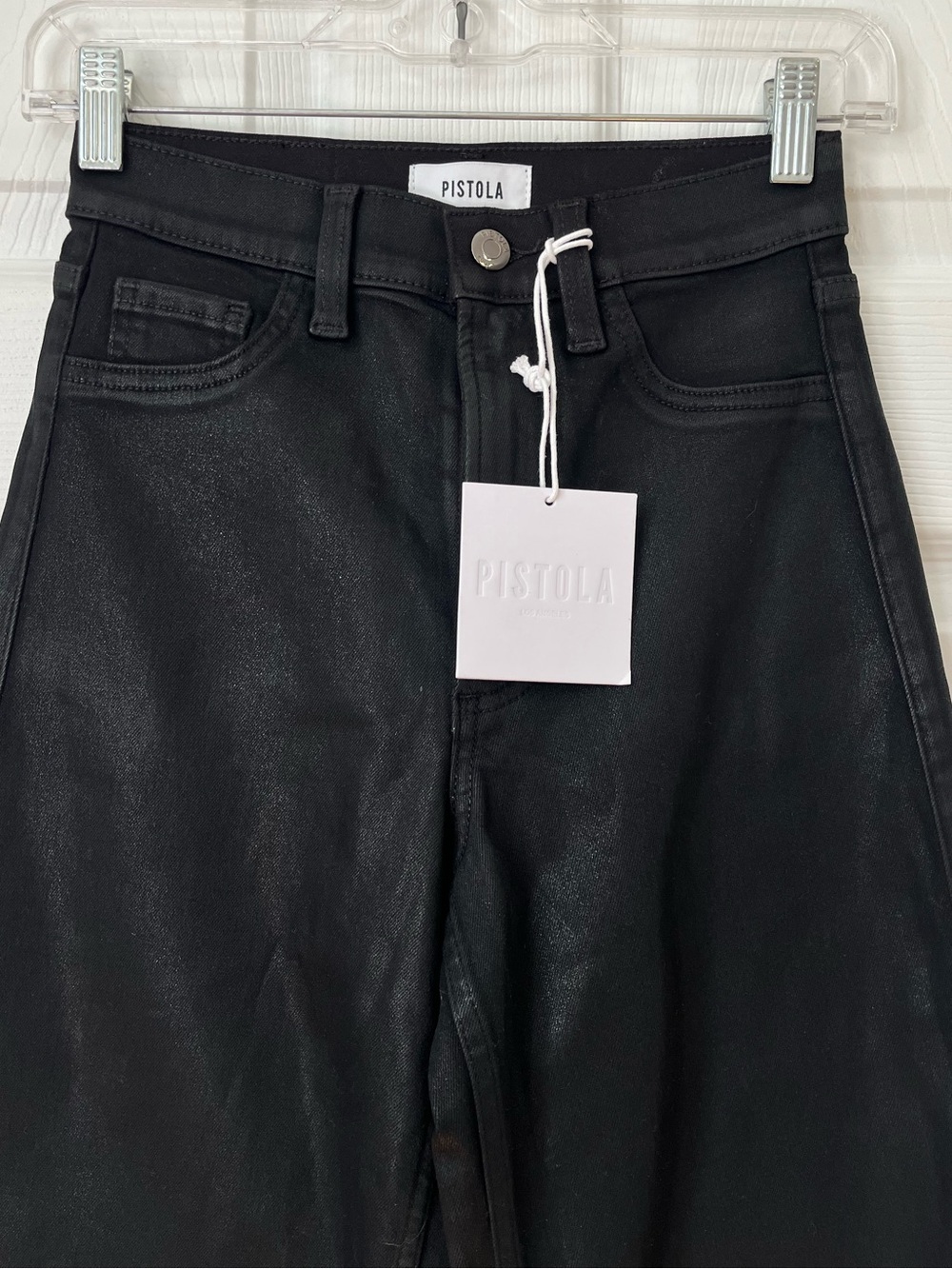 pistola Lana Black coated noir high rise ultra Wide-Leg Pants size 24 - Picture 7 of 12